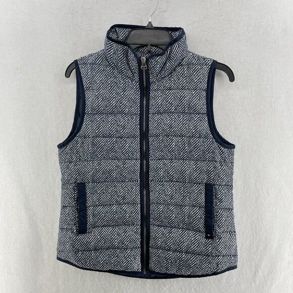 Tommy Hilfiger Vest Womens S Blue Herringbone Full Zip Quilted Down Puffer Coat - Picture 1 of 9